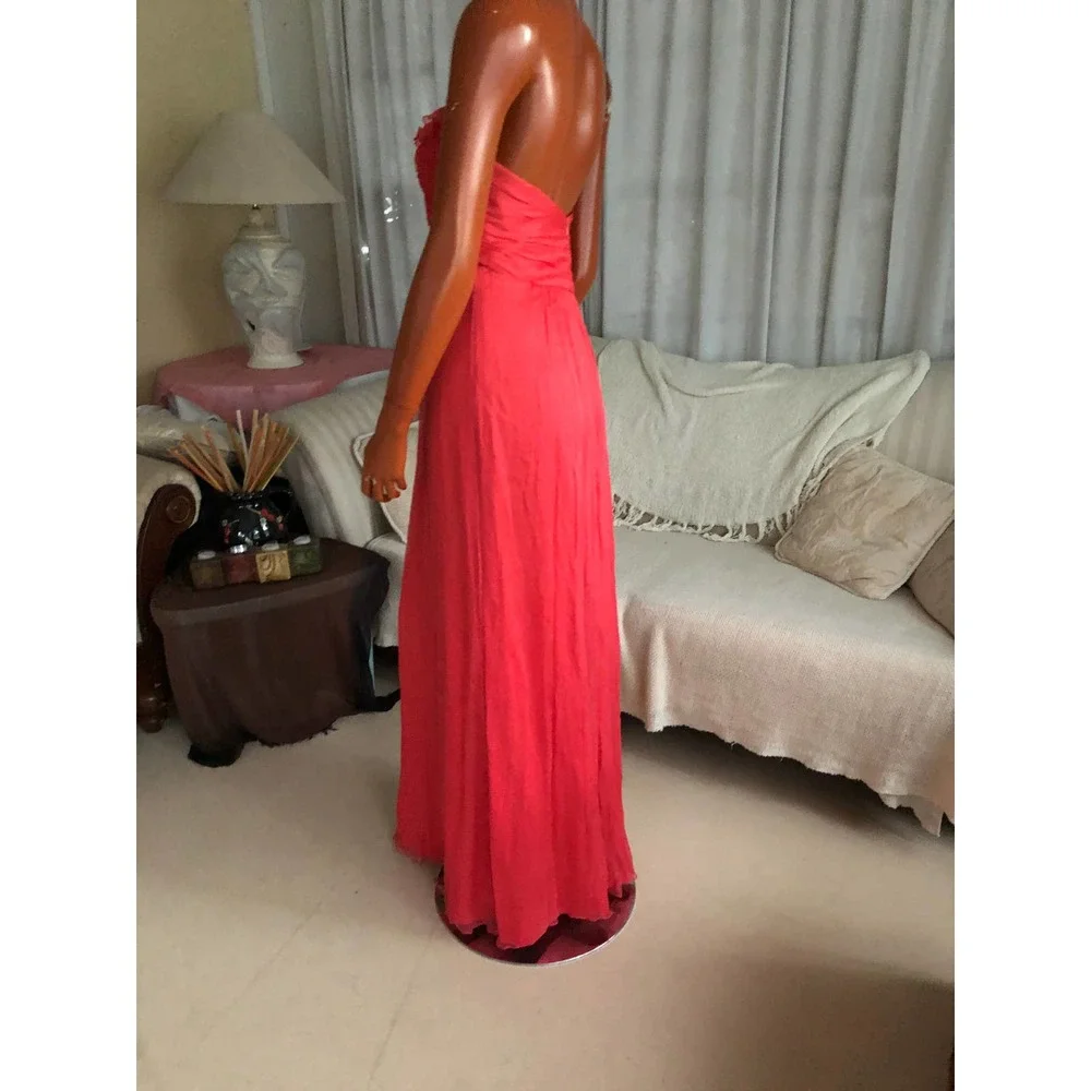 AMSALE coral pink Chiffon Silk maxi dress size 8 GUC - Picture 5 of 12